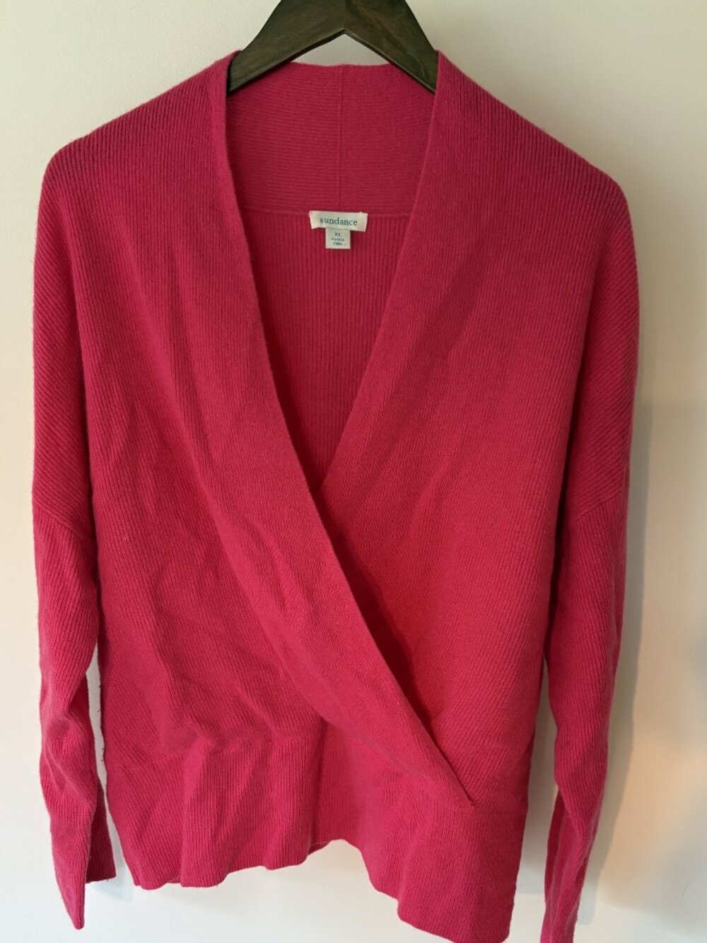 Sundance Eva Cashmere Crossover Surplice Sweater, Bright Pink, Women's XL